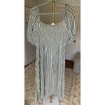 Maurice's  Smocked Maxi Dress Puff Sleeve Green White Stripe Boho Cottagecore XXL Photo 2