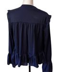 HYFVE  Women's Long Sleeve Top Blouse Button Ruffle Peplum‎ Hem Navy Blue Small Photo 1