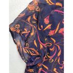Vintage Hana Sung Women's Silk Paisley Short Sleeve Blouse Navy Pink Orange S Blue Photo 6