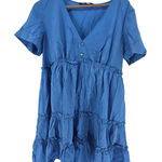 ZARA  Tiered Babydoll‎ Mini Dress Ruffles Embellished Rhinestones Blue Large Photo 0