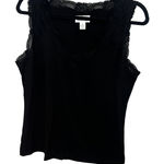 Ann Taylor  Loft Black Lace Trim V Neck Sleeveless Tank Top Medium Y2K Preppy Photo 0
