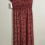 Chris & Carol  Brick Red Floral Smocked Maxi Dress Short Sleeve Size Small Photo 0
