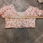 Midnight sky  Size Extra Large XL Rayon Cotton Linen Floral Pink White Cropped Photo 3