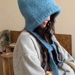 Blue Knit Balaclava Winter Hoodie Hood Hat String Tie Bag Photo 3