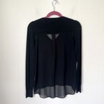 FATE. Black Sheer Back Long Sleeve V-neck Sweater Blouse Going Out Top ~ Size XS Photo 1