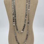 Silver Tone Flat Round Disc Linked Chains Layering Necklace Mod Disco Funky Photo 0