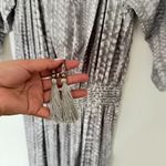 LASCANA Gray White Tie Dye Maxi Dress Carmen Neck Smocked Waist Slit Boho Sz M Size M Photo 9