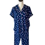 Kate Spade NWT  Short Sleeve Notch Collar Cropped Pajama Set Navy Pink Large Photo 3