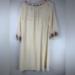 Neiman Marcus  Cream Dress with Red and Black Embroidery Photo 5