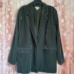 Open Edit  Green Relaxed Fit Velvet Blazer Photo 1