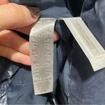 Loft  Velvet Puffer Jacket Navy Blue Womens Size Medium Hooded Faux Fur Photo 6