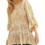 Free People  Talk About It Tunic Top Square Neck Peasant Boho Floral Yellow SP Photo 0