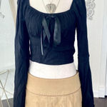 Romantic Goth Black Scrunched Cropped Flare Sleeve Bow Detail Top S Photo 0
