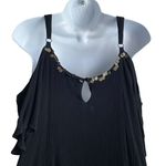 Torrid  Women Mini Shift Dress L Black Cold Shoulder Sequin‎ Gauzy Fairygoth Boho Photo 4