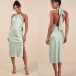 Lulus  Angelique Sage Satin‎ Backless Halter Midi Dress Green Size XS Photo 1