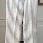 Vintage Ralph Lauren Black Label 100% Silk Stripe Ankle Trousers Pants 6 White Photo 0