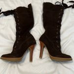 Colin Stuart sz8.5 side zip lace up front 5” heel suede boots EUC minimal wear Photo 3