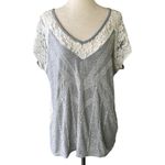 Miss Me Vintage  Lace Tee Top Gray Beaded V-Neck Photo 5