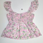 Elodie NWT  Ruched Bust Ruffle Sleeve Top in Pink Multi Photo 1