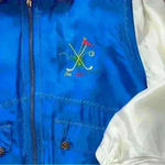 Vintage Mureli Silk Golf On The Green Graphic Bomber Jacket Medium Blue Photo 9