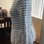 Maison Jules Striped Lace-Peplum Embellished Tee Photo 2