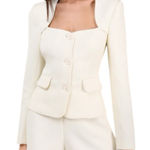 Lulus  Hulda Ivory Textured Button-Front Long Sleeve Blazer size Medium NWT Photo 0