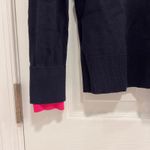 DKNY  Navy Blue Pink Trim Crew Neck Long Sleeve Women's Sweater Photo 4