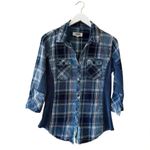 Ci Sono Plaid Collection Blue Button Down shirt ribbed cage denim SZ L #2271 Photo 3