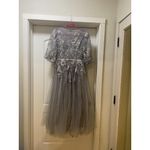 Mac Duggal 20418 Dress Womens 12 Gray Floral Embroidered Tulle Midi Evening Gown Photo 4