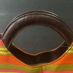 Striped Multicolor Clutch with Brown Handle Pink Photo 2