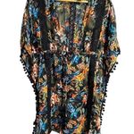 Time & Tru Floral coverup OS tassel Pom Pom 100% polyester tropical swimwear Photo 0
