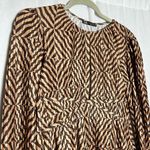 ZARA Brown & Tan Zigzag Stripe Geometric Long Sleeve Crinkle Mini Dress Medium Photo 2