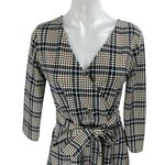 Lands' End  Brown Houndstooth Plaid Faux Wrap Belted Mini A-line Dress Size 6-8 Photo 2