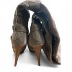 Colin Stuart  Taupe Suede Corset Back Thigh High Platform side zip Boots Photo 3