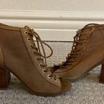 ALDO Brown Perforated Leather Tie Up Open Toe Heeled Booties Photo 3
