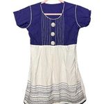 Y2K Big Buttons Dress Baby Doll Embroidered Dress Short Blue and White Sz Large Photo 0