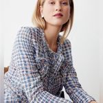 The Fold Kingswood Tweed Double Breasted Fringe Detail Blazer Jacket US 10 UK 14 Blue Photo 1