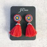 J.Crew  Beaded Tassel Stud Earrings Authentic Red NEW Photo 0