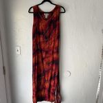 Jane Ashley  Dress Vintage Large Red Orange Leaf‎ Print Fall Sleeveless Maxi Boho Photo 1