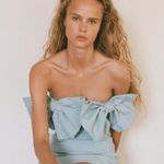 ZARA Elegant Off-Shoulder Blue Dress with Bows Photo 2