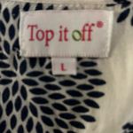 Top It Off White & Navy Blue Boho Tunic Dress Women’s Size Large – Crochet Trim Black Photo 3