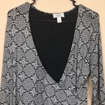 Loft  Maternity Women’s Boho Floral Faux Wrap White Black Long Sleeve Shirt Photo 1