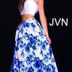 Jovani NWT  White Royal Blue Floral Two Piece 2 Event Prom Dress 4 Full Length Photo 1