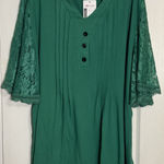 NWT Hocosit Green Blouse, Lace Short Sleeves, Buttons, V Photo 0