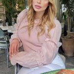 ZARA  Women Organza puff sleeve pale pink  Knit Top Photo 2