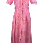 Women's Floral Jacquard Short Sleeve Button Up A Line Maxi Shirt Dress Size S Pink Photo 0