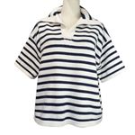 FOR THE REPUBLIC Striped Sweater NWT Women’s XL White Navy Short Sleeve Collared Photo 0