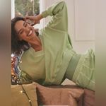 Aerie House Party oversized Cropped sweatshirt in Festive Ticket Green Photo 2