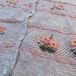 Embroidered Floral Cardigan – Short Sleeve Button Up Women's S Tan Photo 1