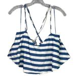 ZARA NWT Trafaluc Denim Striped Flounce Crop Top Bra Zip Lining L Blue White Photo 13